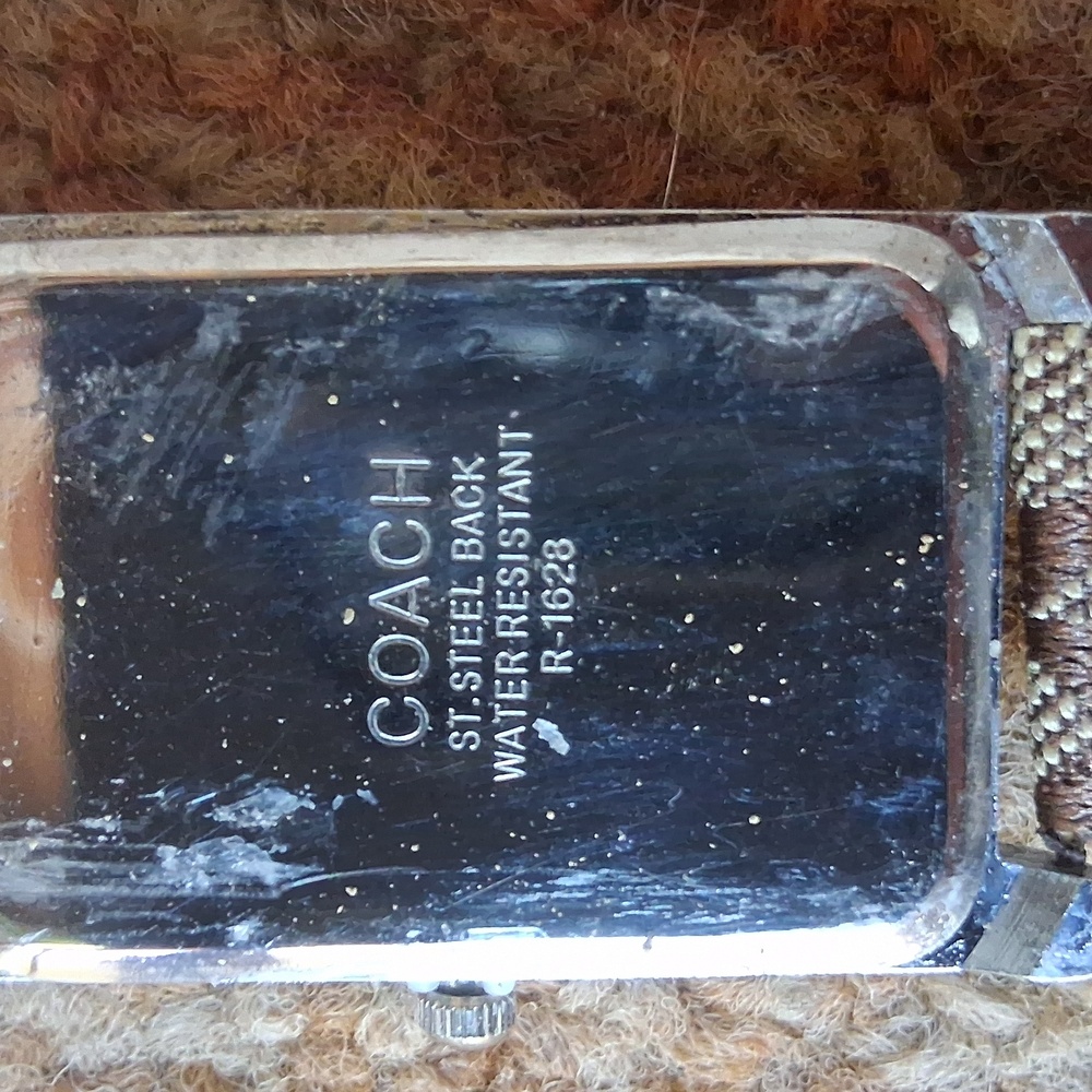 COACH Women's Signature Rectangle Brown Fabric Strap Watch - Picture 6 of 10